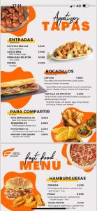 une page d'un menu pour un restaurant dans l'établissement Hotel Aviación, à Manises
