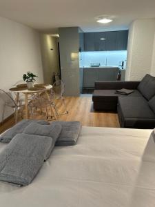 - un salon avec un canapé et une table dans l'établissement Studio SIEVA, à Lausanne