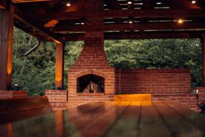 a brick oven with a person inside of it at Madison Lake Villa in Baloteşti