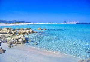 a beach with rocks and the blue water w obiekcie ISS Travel, Panoramic Coda Cavallo Cottages - 10 km from San Teodoro w mieście San Teodoro