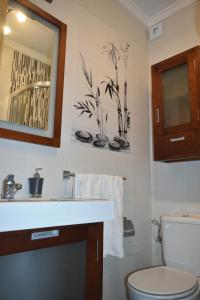 La salle de bains est pourvue d'un lavabo, de toilettes et d'un miroir. dans l'établissement Apartamento zona playa de burriana con terraza, à Nerja