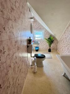 a bathroom with a toilet and a sink at Villa Utsikten Romsdalshorn in Åndalsnes +44 photos
