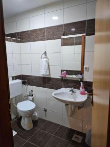 La salle de bains est pourvue de toilettes et d'un lavabo. dans l'établissement Genex-M, à Bugojno