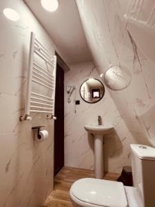 un bagno con un water bianco e un lavandino di Pyramid Kazbegi a Kazbegi