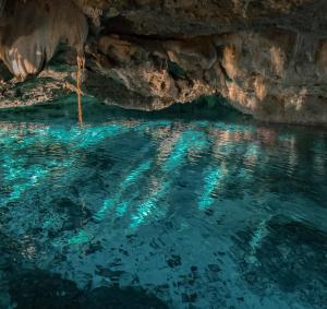 una piscina d'acqua in una grotta di Bungalows H2Ojos Tulum a Tulum