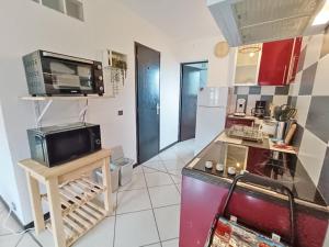 kuchnia z blatem i kuchenką mikrofalową w obiekcie Le Louchonnais, T2, wifi, 4 personnes w mieście Luchon +27 zdjęć