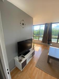 a living room with a large flat screen tv at Studio Meudon La Forêt Centre in Meudon