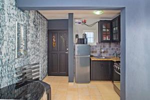 uma cozinha com um frigorífico de aço inoxidável em One Bedroom Apartment Center of Sosua Fast WIFI em Sosúa