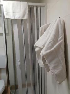 拿坡里的住宿－Metropolitan Station Room Lift，浴室提供淋浴上的白色毛巾