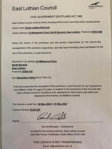 a letter from the east lothian council at The Beach Pad North Berwick in North Berwick