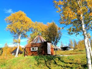 an old house on a hill with trees at Hessdalen Ufocamp in Vårhus