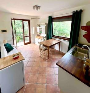 a kitchen and living room with a table and a sink at iL VICOLO NEL VERDE in Rio Marina