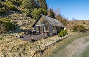 a small black house on a hill with a deck at Awesome Home In Hobro With Kitchen in Hobro