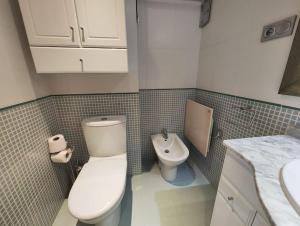 a small bathroom with a toilet and a sink at Apartamento centro Nigrán in Nigrán