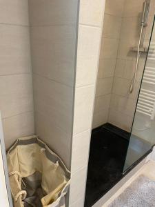 a shower with a glass door in a bathroom at A 10min de Paris La Défense et Roland garros appartement lumineux avec parking et climatisation in Rueil-Malmaison +6 photos