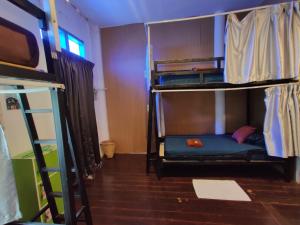 Tempat tidur susun dalam kamar di Via Hostel Pakse