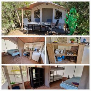 a collage of four pictures of a tent at Elba Travels - Morcone in Capoliveri