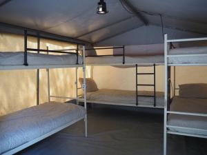 a room with three bunk beds in it at Elba Travels in Capoliveri