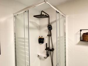 a shower with a glass door in a bathroom at Exclusive Lerma - Smart TV de 75", Netflix y Parking Gratis in Lerma +49 photos