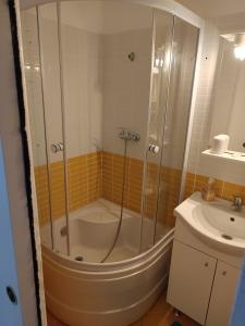 a bathroom with a shower and a sink at Dika Sofia Residence in Mangalia +18 photos