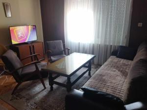 a living room with a couch and a table at Cika Apartment in Kumanovo