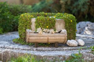 a small wooden planter with mushrooms in it at Holiday Home Rajna in Pražnice