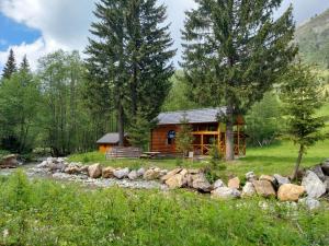 a log cabin in the woods next to a river at Beco's Place in Plav