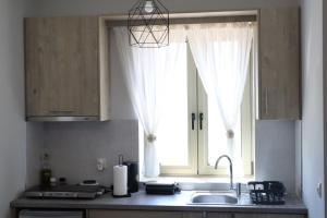 a kitchen with a sink and a window at Elaionas Apartments 2 in Riglia +25 photos