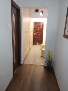 a room with a hallway with a door and a floor at Apartament Vultur - 3 rooms, 2 bathrooms in Târgu-Mureş +47 photos