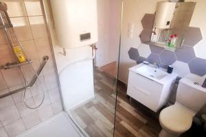a bathroom with a shower and a toilet and a sink at La COSY CASA in Grande-Synthe