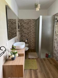 法布里卡－迪羅馬的住宿－La Casa Dei Fiori，一间带水槽、卫生间和淋浴的浴室