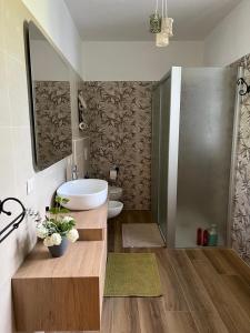 a bathroom with a sink and a toilet and a shower at La Casa Dei Fiori in Fabrica di Roma