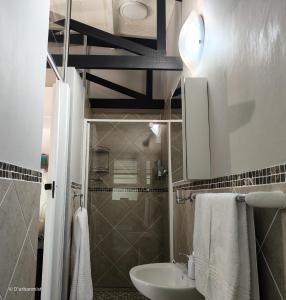 La salle de bains est pourvue d'une douche, d'un lavabo et de toilettes. dans l'établissement D'urbanmist, à Durbanville
