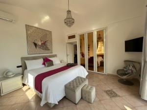 a bedroom with a large bed and a tv at MARVELOUS SEA VIEW VILLA in Capri