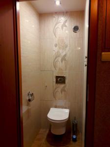 y baño con aseo y ducha. en Apartament *Jasmine* en Dąbrowa Górnicza