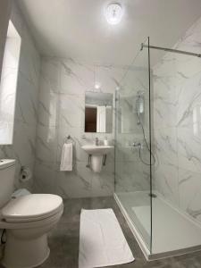 Tal-GħoqodにあるSt Julians Property with Terraceのシャワー、トイレ、洗面台を備えたバスルーム