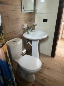 bagno con servizi igienici bianchi e lavandino di Hotel BRIFS a Shëngjin