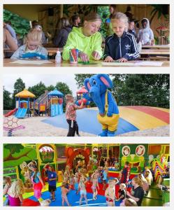 duas fotos de crianças brincando em um parque infantil em Camping de Pallegarste Villa 141 em Mariënberg