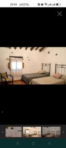 two pictures of a bedroom with two beds and a window at San Antonio cuatro vientos in Pétrola