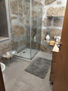 een badkamer met een douche en een glazen deur bij Arpuro in Gouveia
