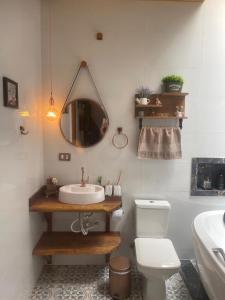 a bathroom with a sink and a toilet and a mirror at Pousada Villa Del Bosque in Monte Verde +50 photos
