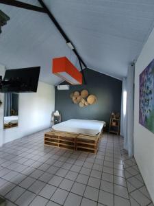 1 dormitorio con 1 cama y TV de pantalla plana en Holambra e a natureza rural en Holambra