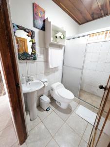 een badkamer met een toilet en een wastafel bij Departamento Ángeles del Arenal #2 in Fortuna