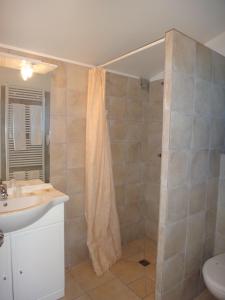 a bathroom with a shower and a sink and a toilet at Le Petit Manoir Logis in Les Angles Gard