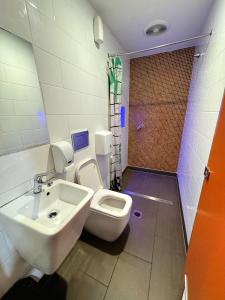 a bathroom with a sink and a toilet at Europa Melbourne in Melbourne