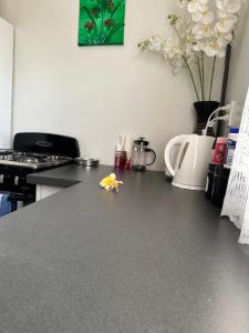 a kitchen counter top with a yellow star on it at Rangiriri Vacay in Amuri