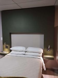 Hopetown的住宿－Hopetown Accommodation，一间卧室配有一张白色的床和绿色的墙壁