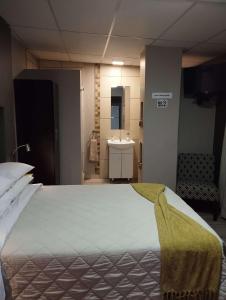 a bedroom with a large bed and a sink at Hopetown Accommodation in Hopetown