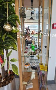 uma vitrine de vidro com uma planta em Oldskool Villas em Lara