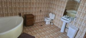 a bathroom with a tub and a toilet and a sink at Ramhouse in Piteşti +9 photos